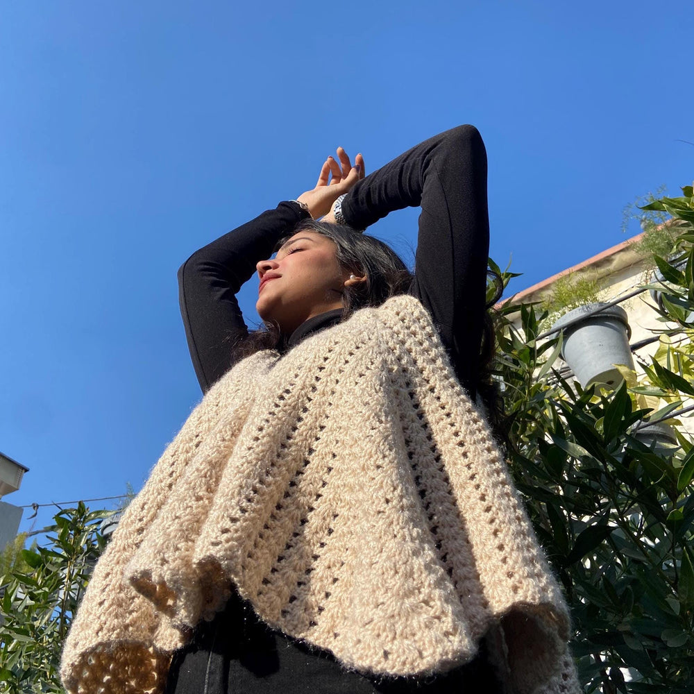 Handmade Crochet Poncho | Cream Boho Shawl, Winter Wrap Cape