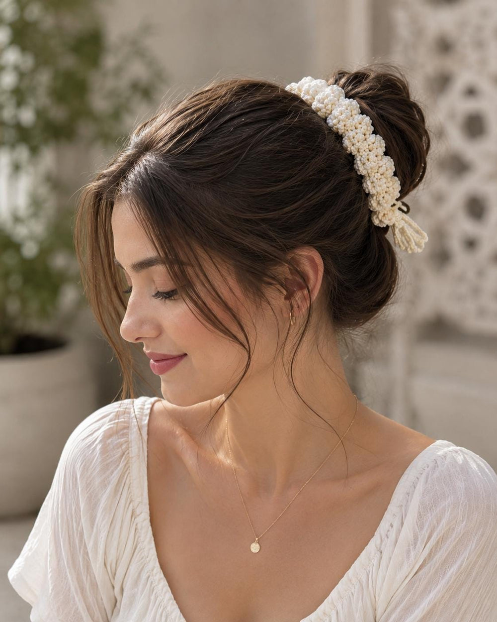 Crochet Jasmine Gajra Hair Garland | Handmade Floral Bun Wrap, Bridal Accessory