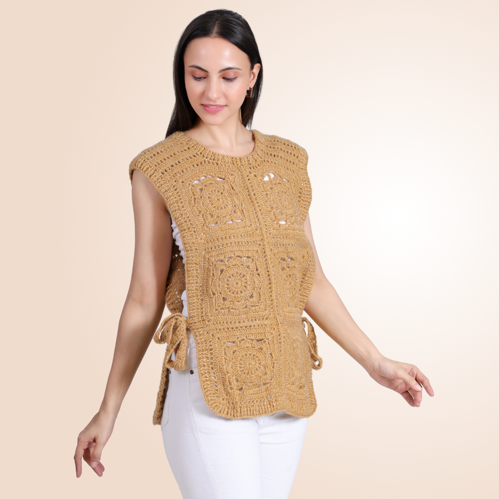 Crochet granny square half sweater back view – Chutak Binak