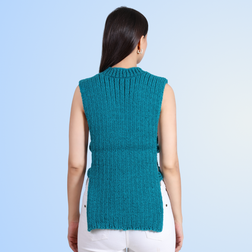 Turquoise Temptation sweater vest back view – Chutak Binak