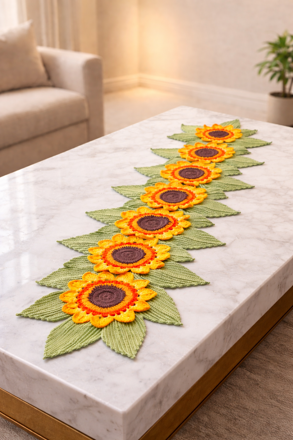 Luxury handmade crochet sunflower table runner home decor – Chutak Binak