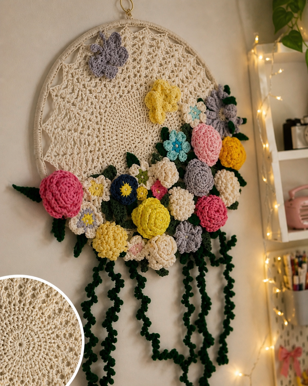 🌸 Handmade Crochet Floral Dreamcatcher Wall Hanging 🌸