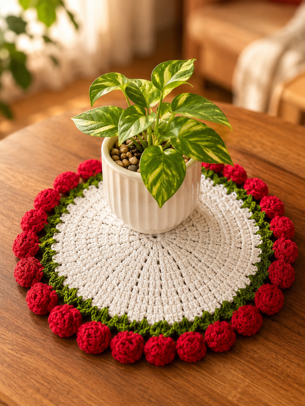 Mantel individual floral de crochet hecho a mano