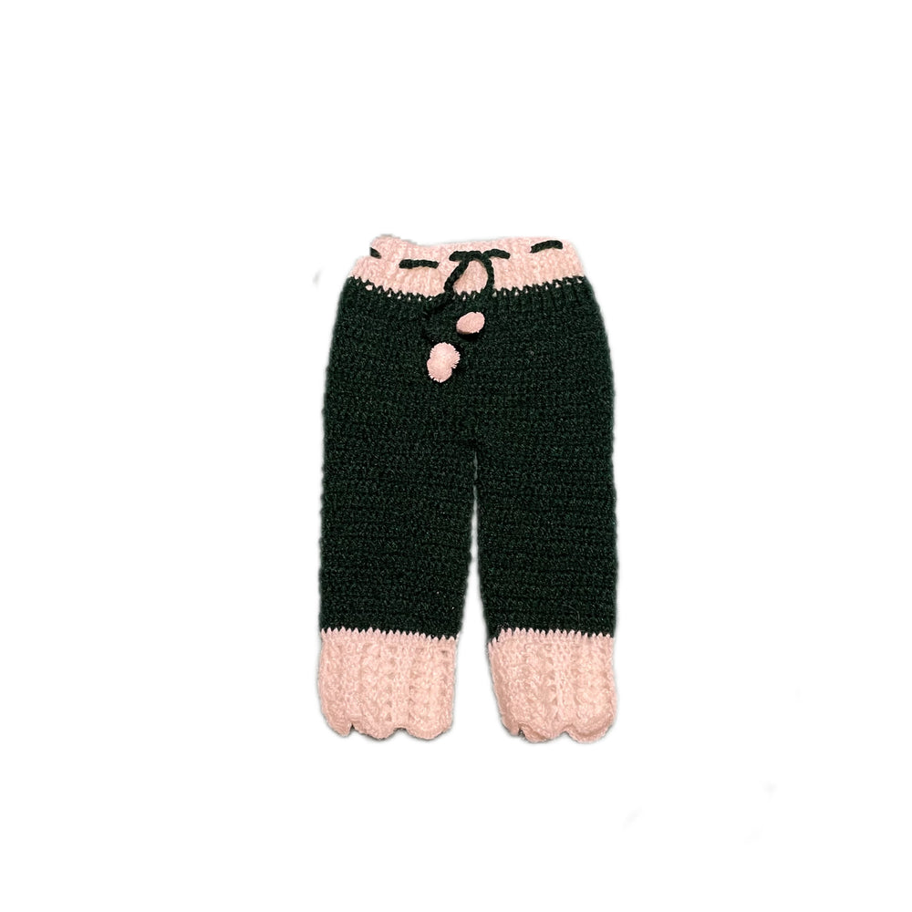 Handmade green kids crochet set side view – Chutak Binak