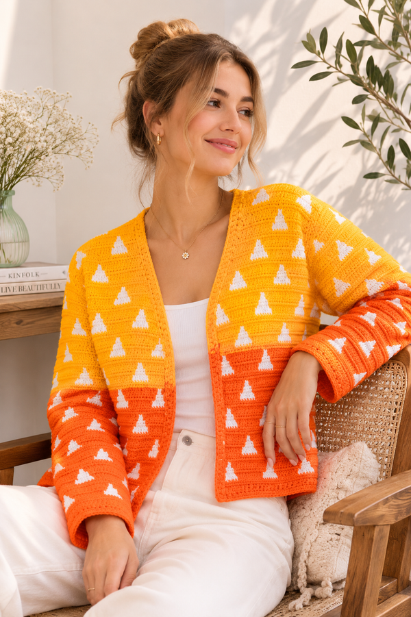 Cardigan colore Sunrise au crochet fait main pour femme | Chutak Binak