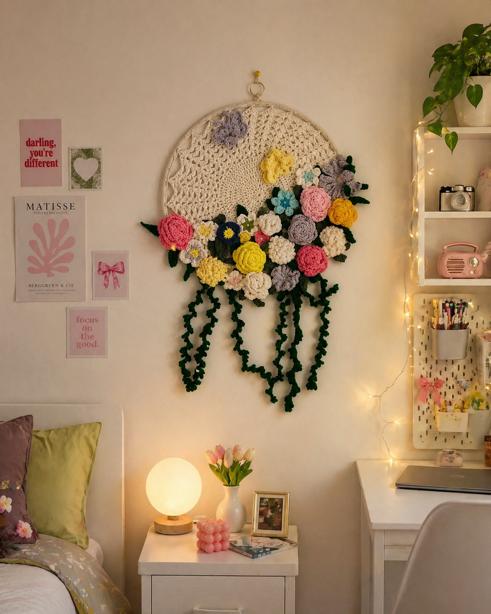 ๐ธ Handgemaakte gehaakte bloemen dromenvanger wandhanger ๐ธ