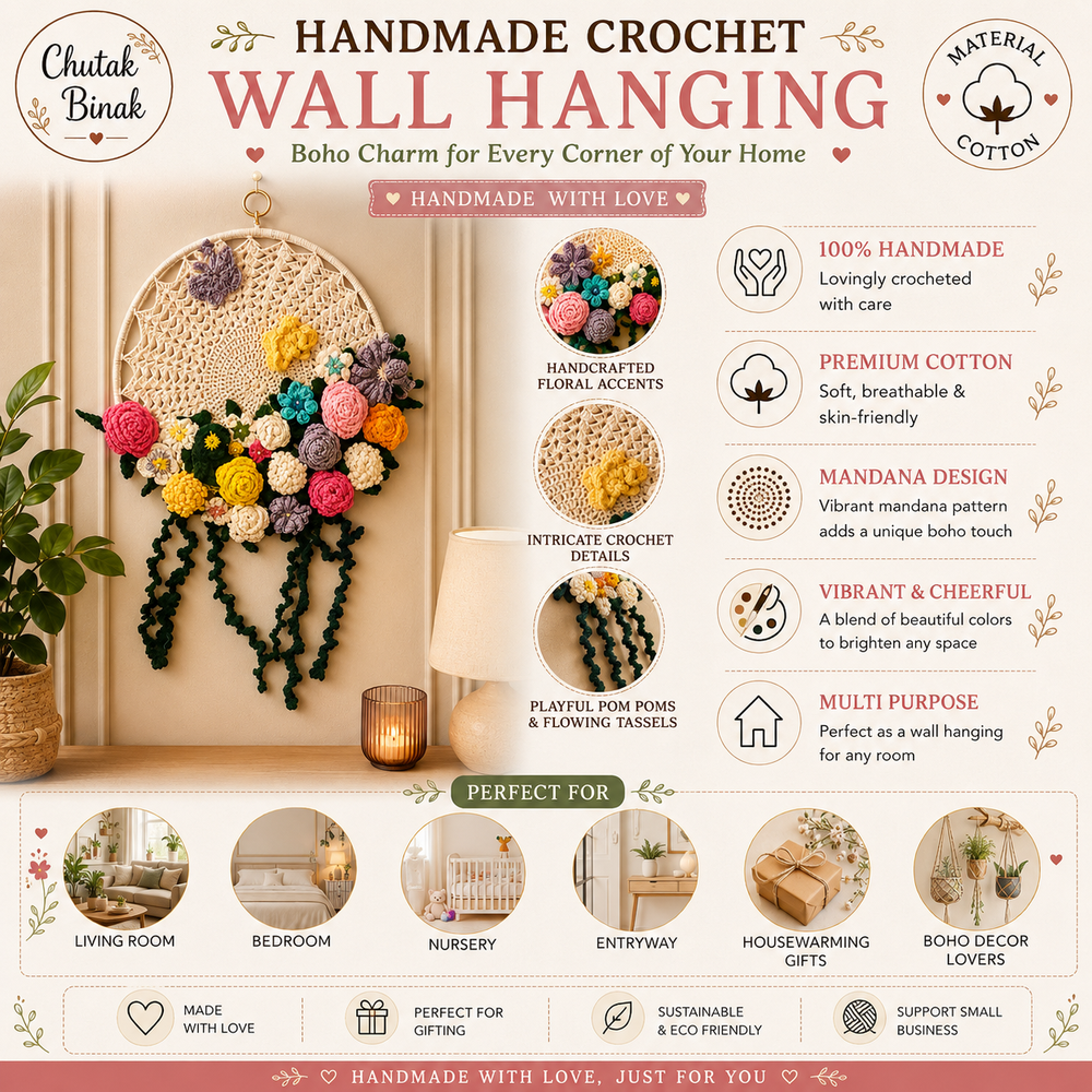 ๐ธ Handgemaakte gehaakte bloemen dromenvanger wandhanger ๐ธ