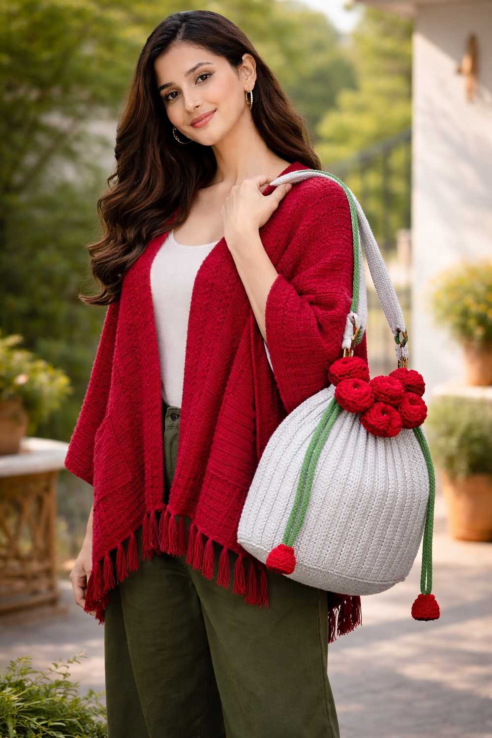 Vintage Rose handcrafted crochet bag for women front view – Chutak Binak