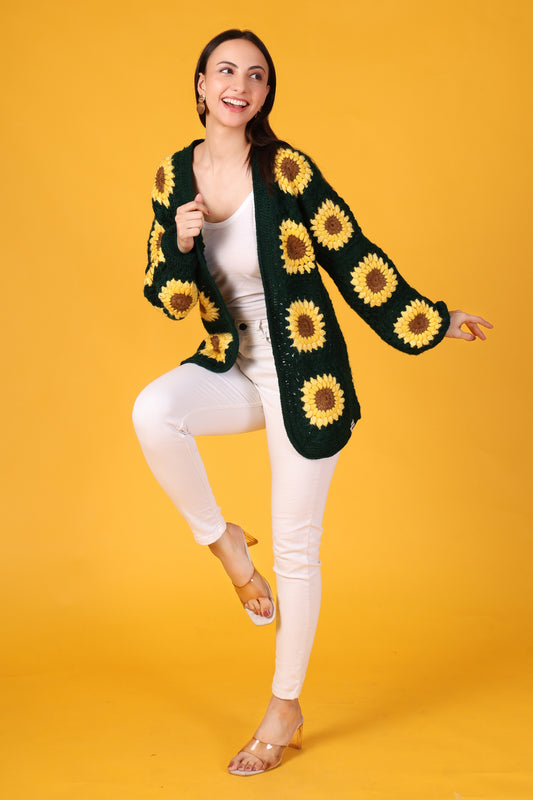 Hand Crochet Sunshine Stitches Woollen Jacket