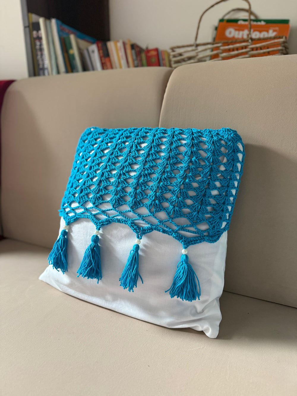 Handmade crochet cushion cover set laid flat – Chutak Binak