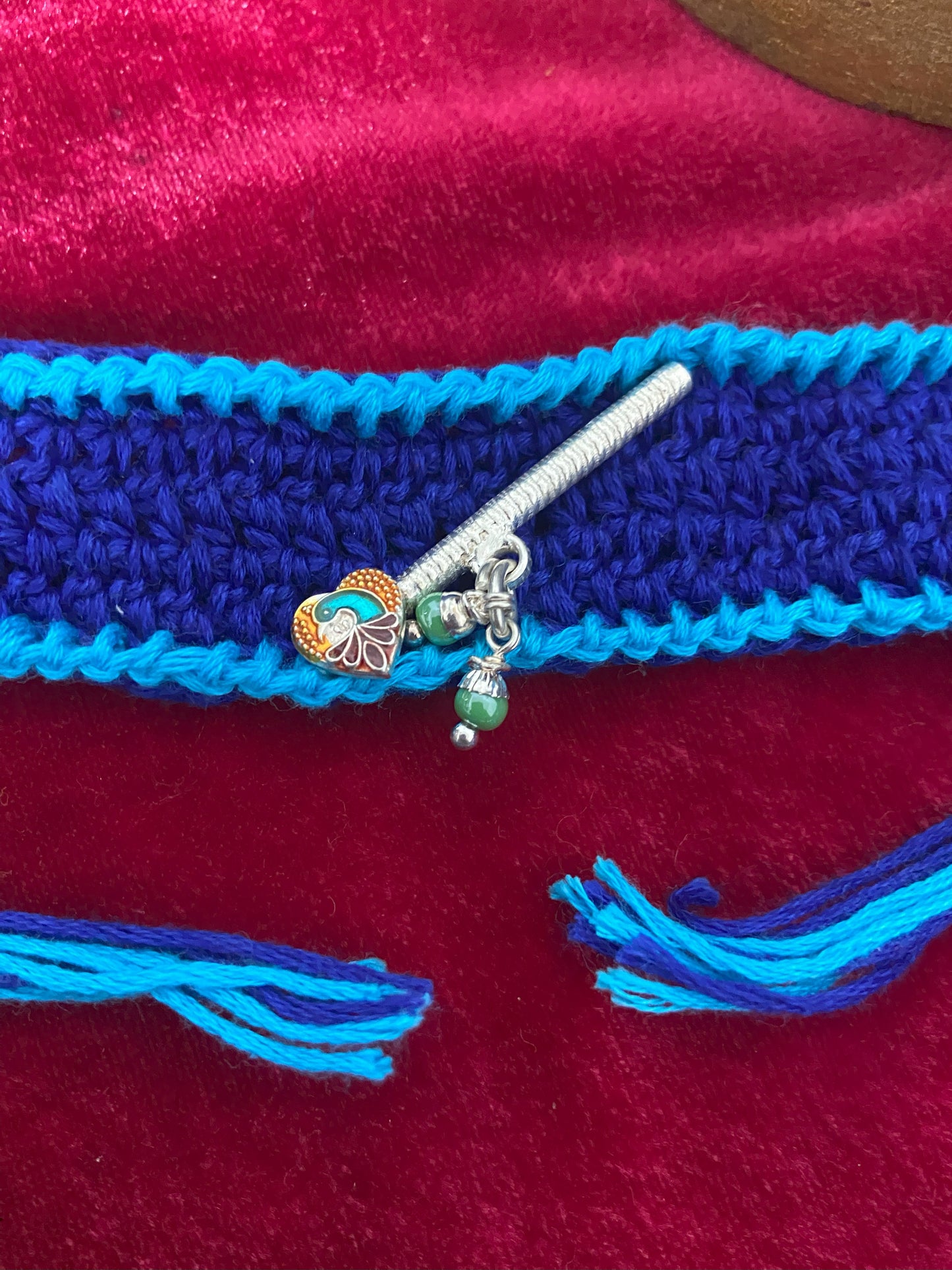 Crochet Rakhi with Silver Bansuri Charm