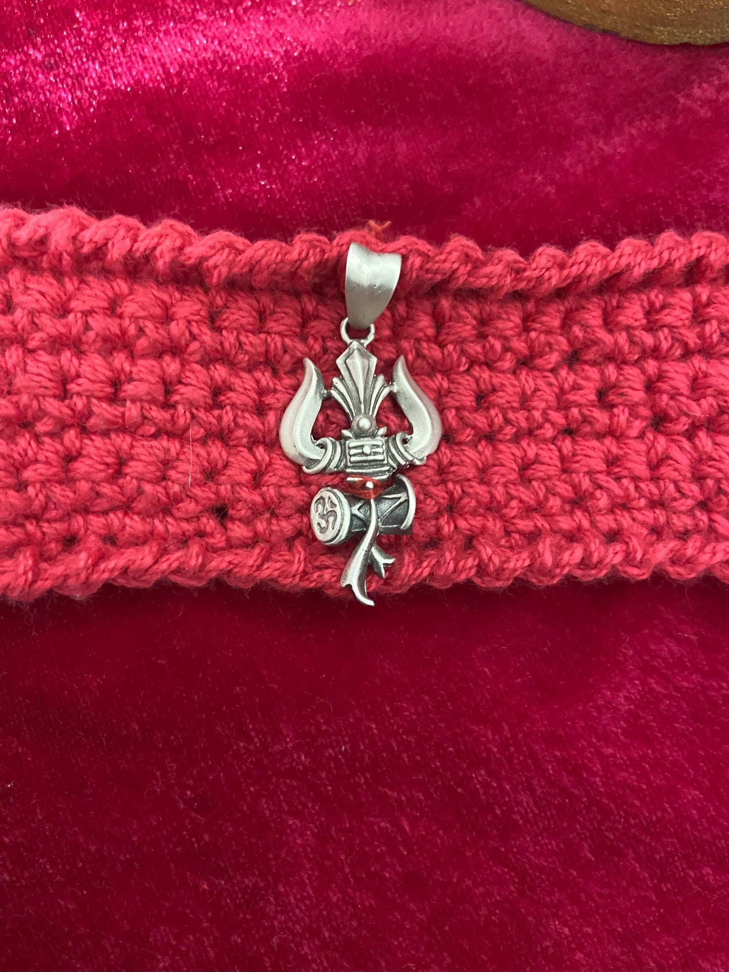"Divine Protector Rakhi Handmade Crochet with Silver Trishul Charm"