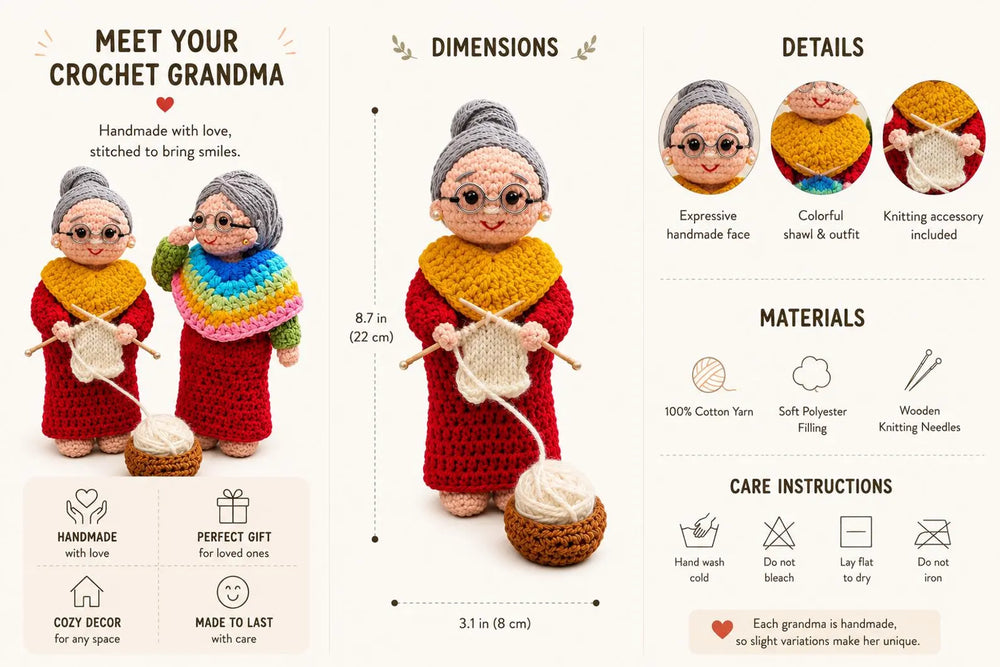 Pareja de munecas abuela de crochet hecha a mano – tejidas con amor | lindo regalo amigurumi para decoracion