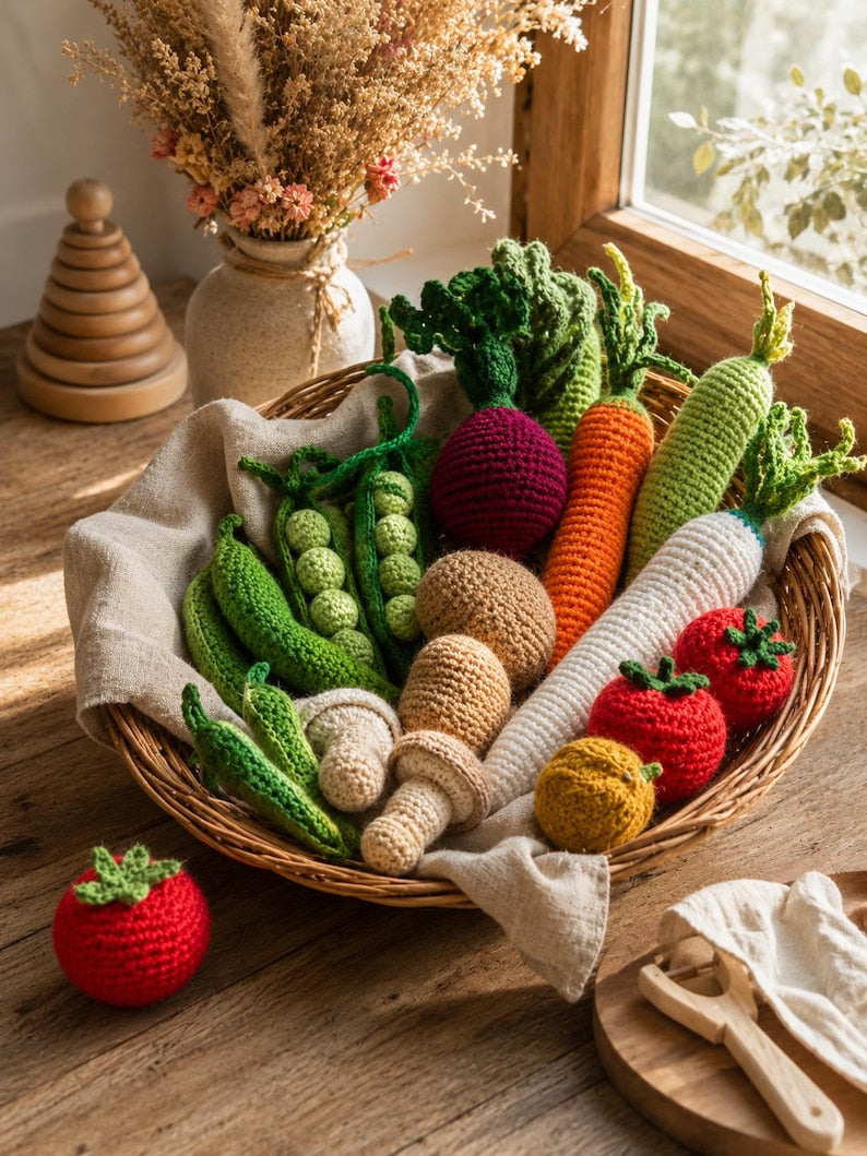 Crochet vegetable basket set handmade toddler toy