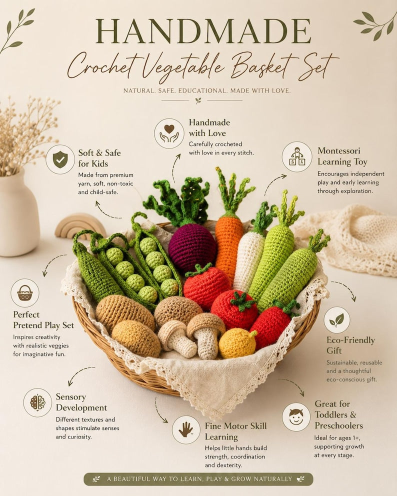 Crochet pretend play vegetables detail