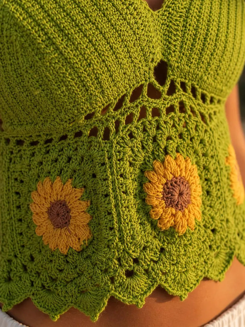 Ręcznie robiony bawełniany szydełkowy top halter crop dla kobiet