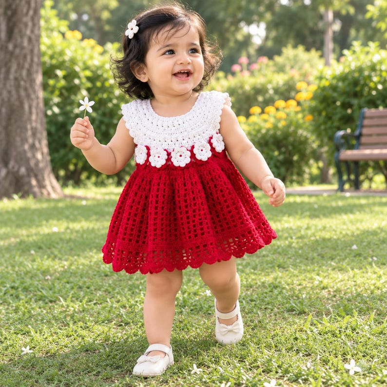 Flared crochet skirt detail
