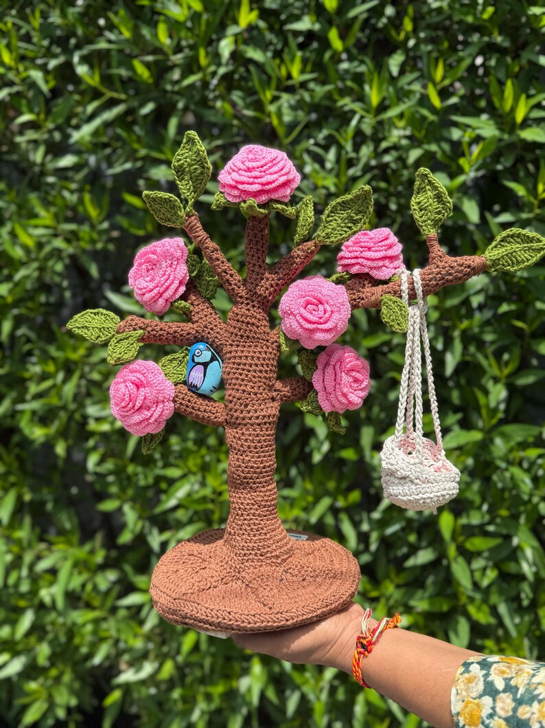 Handmade crochet flower tree tabletop decor