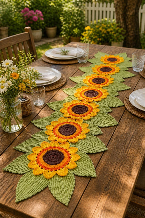 Sunflower Table Runner Handmade Crochet | Cotton Boho Medallion Table Decor available in 3 sizes