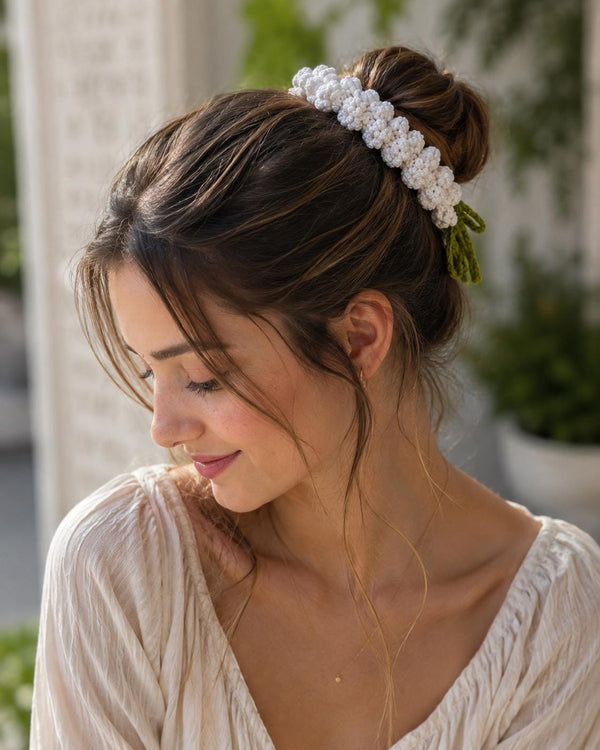Crochet Jasmine Gajra Hair Garland | Handmade Floral Bun Wrap, Bridal Accessory