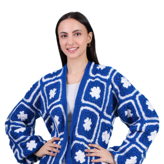 Blue Blossom Crochet Jacket