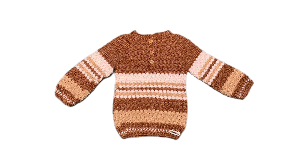 Cinnamon Stripes hand knit kids sweater front view – Chutak Binak