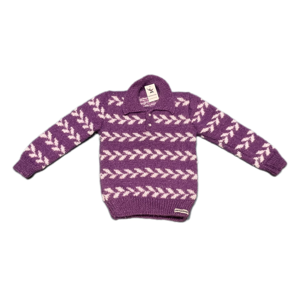 Purple Frost hand knit kids sweater front view – Chutak Binak