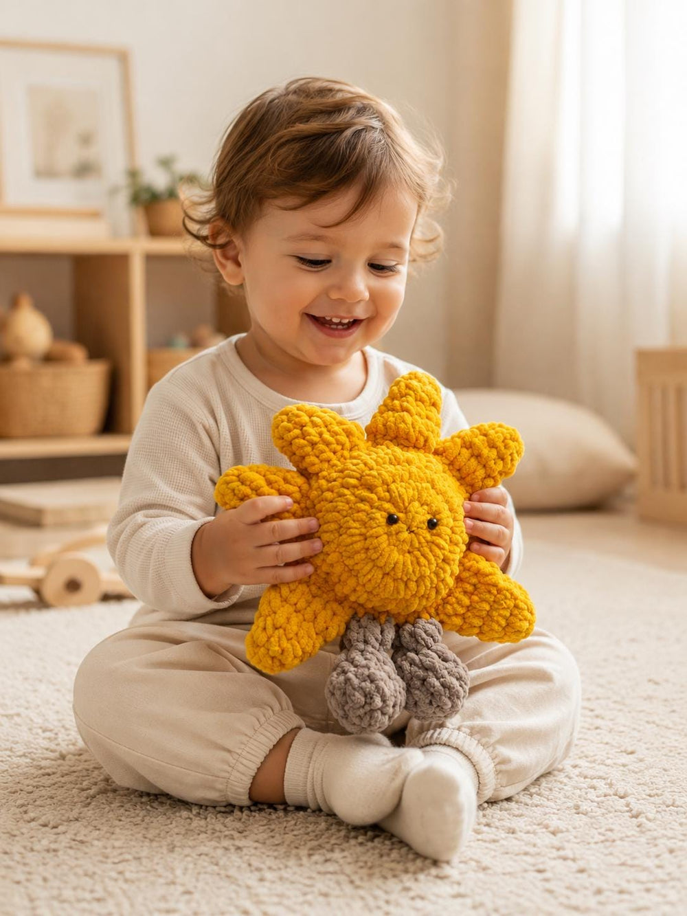 Sun Crochet Plush Toy, Handmade Sunshine Stuffed Animal, Kids Room Decor