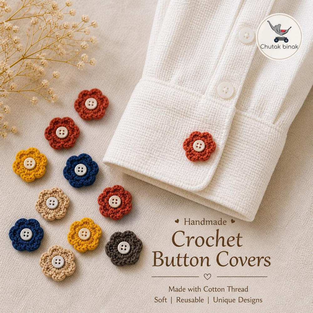 Crochet Button Covers | Cotton Flower Shirt Accessories | Slip-On | Handmade