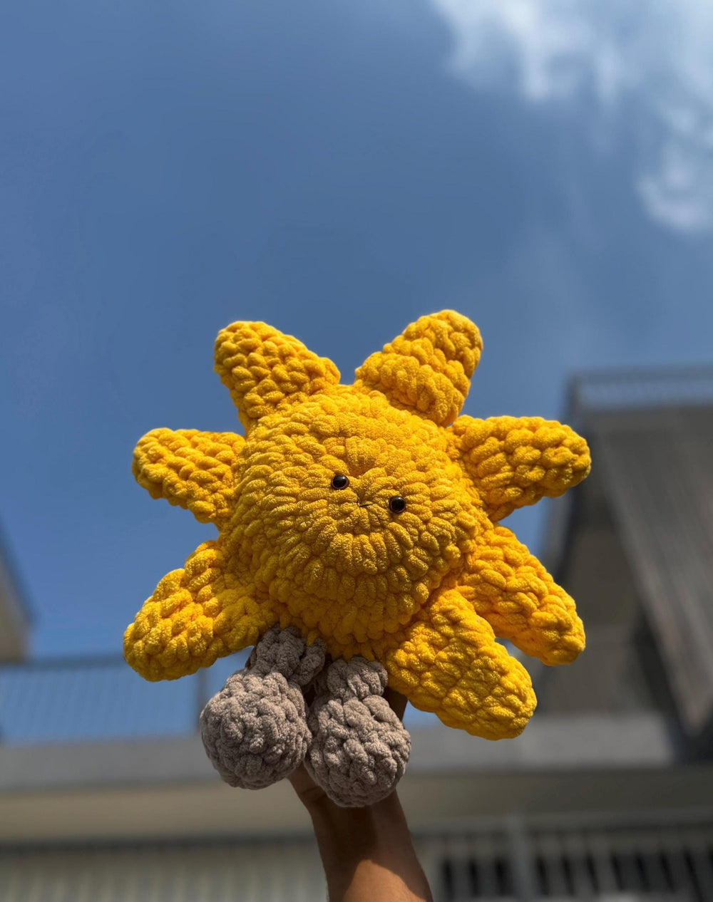 Sun Crochet Plush Toy, Handmade Sunshine Stuffed Animal, Kids Room Decor