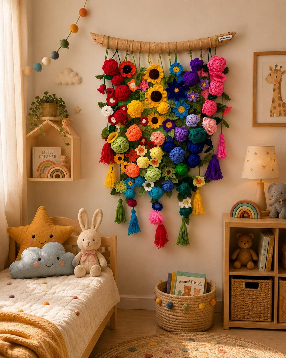Handmade Crochet Flower Wall Hanging | Colorful Cotton Wall Art | Boho Home Decor