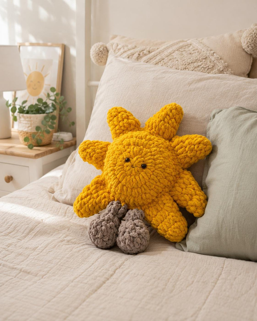 Sun Crochet Plush Toy, Handmade Sunshine Stuffed Animal, Kids Room Decor