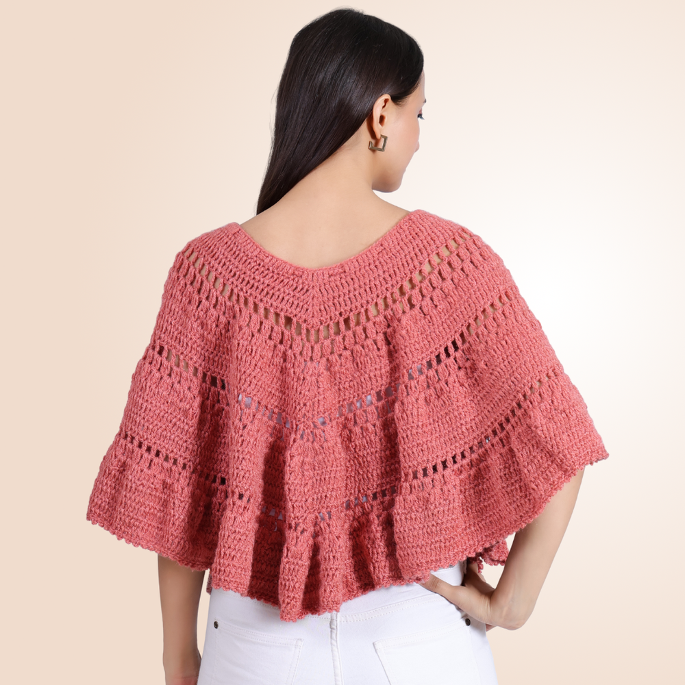Whimsy Weave skirt poncho in brick red worn as poncho – Chutak Binak