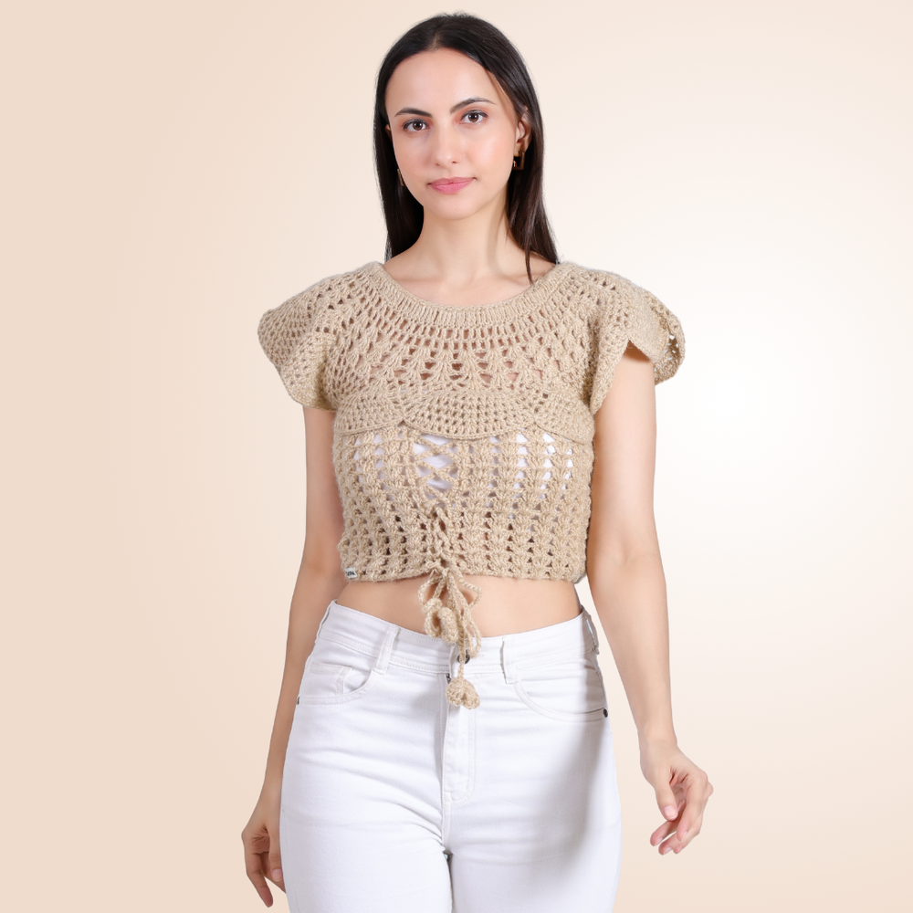Sunset Ruffle handmade boho top close-up ruffle detail – Chutak Binak