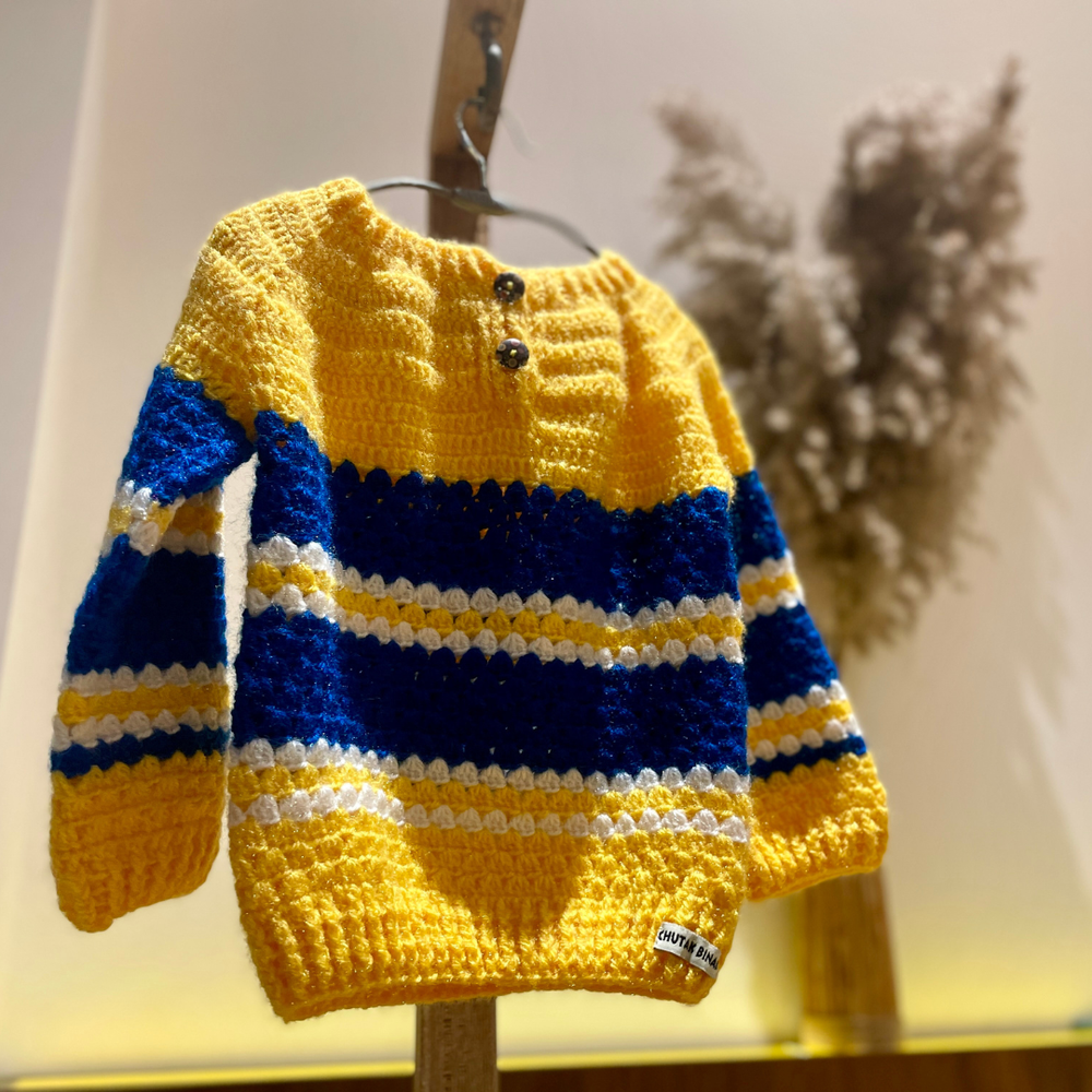 Super Stripes hand knit boys sweater close-up pattern – Chutak Binak