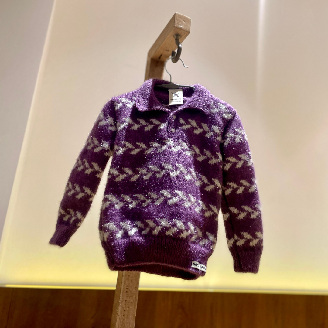 Hand Knit Purple Frost Kids Sweater | Chutak Binak