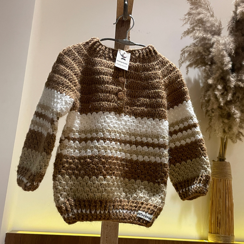 Cinnamon Stripes kids sweater close-up stripe detail – Chutak Binak