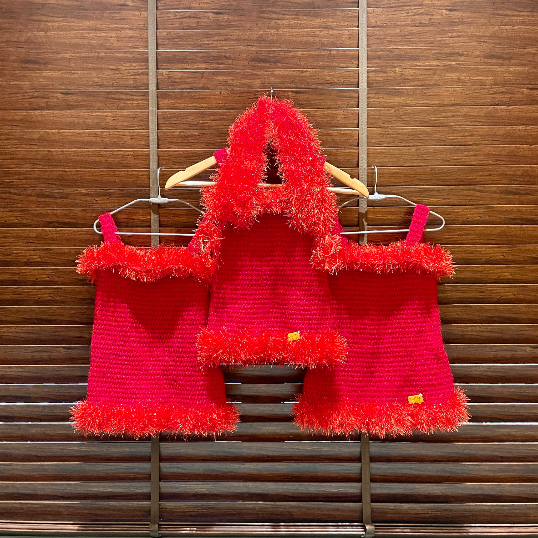 Scarlet Snowflake Dress Set by Chutak Binak | Hand Knit