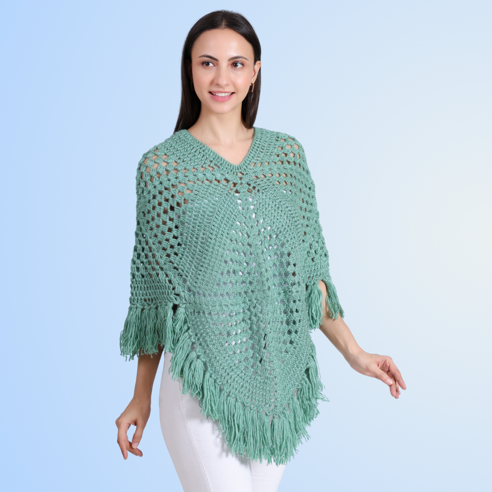 Oceanic poncho for women worn over outfit – Chutak Binak