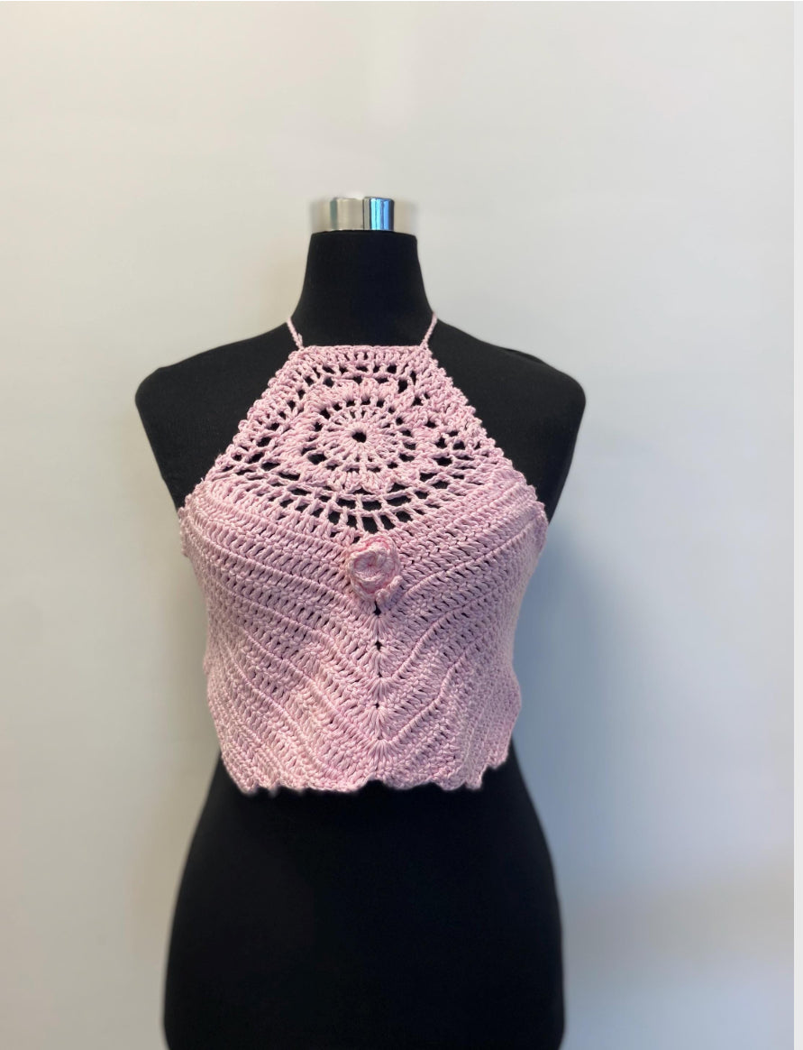 Blossom Dream Halter Neck Handmade Cotton Crochet Bralette for Women | Chutak Binak