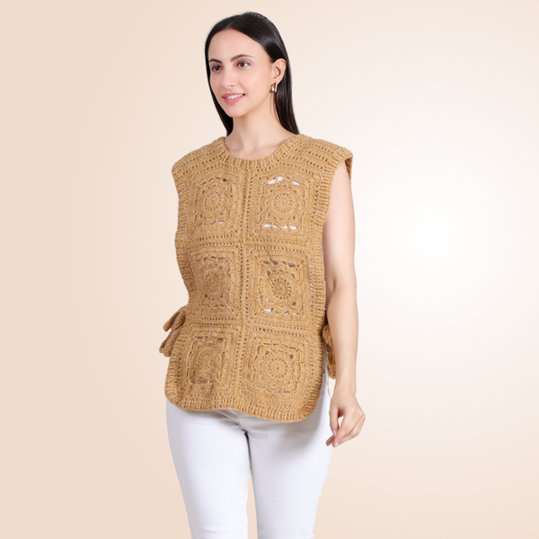 Hand crochet granny square half sweater vest for women front – Chutak Binak