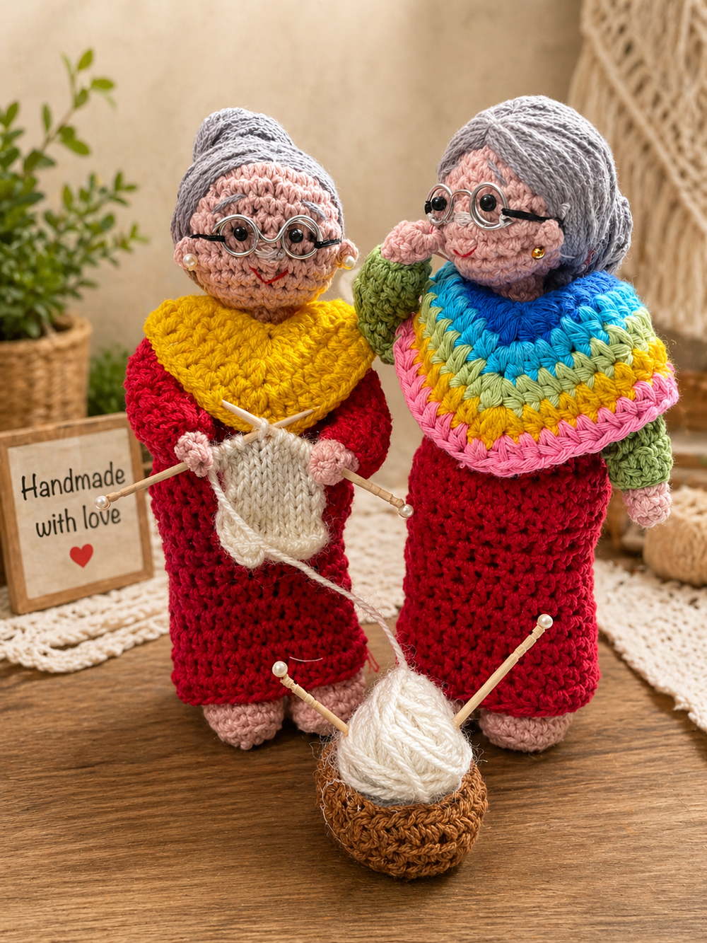 Pareja de munecas abuela de crochet hecha a mano – tejidas con amor | lindo regalo amigurumi para decoracion
