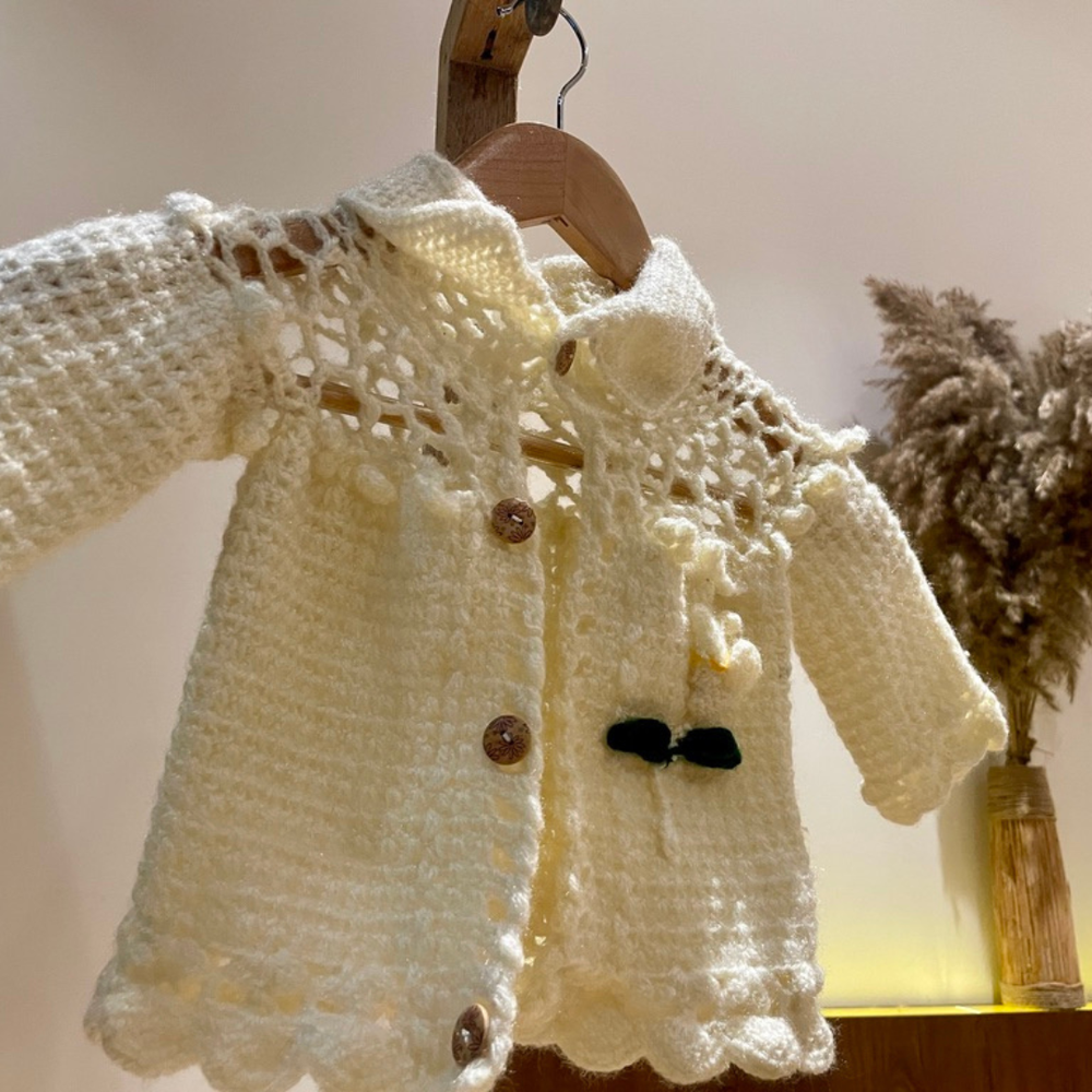 Pearl Blossom knit jacket for girls collar detail – Chutak Binak