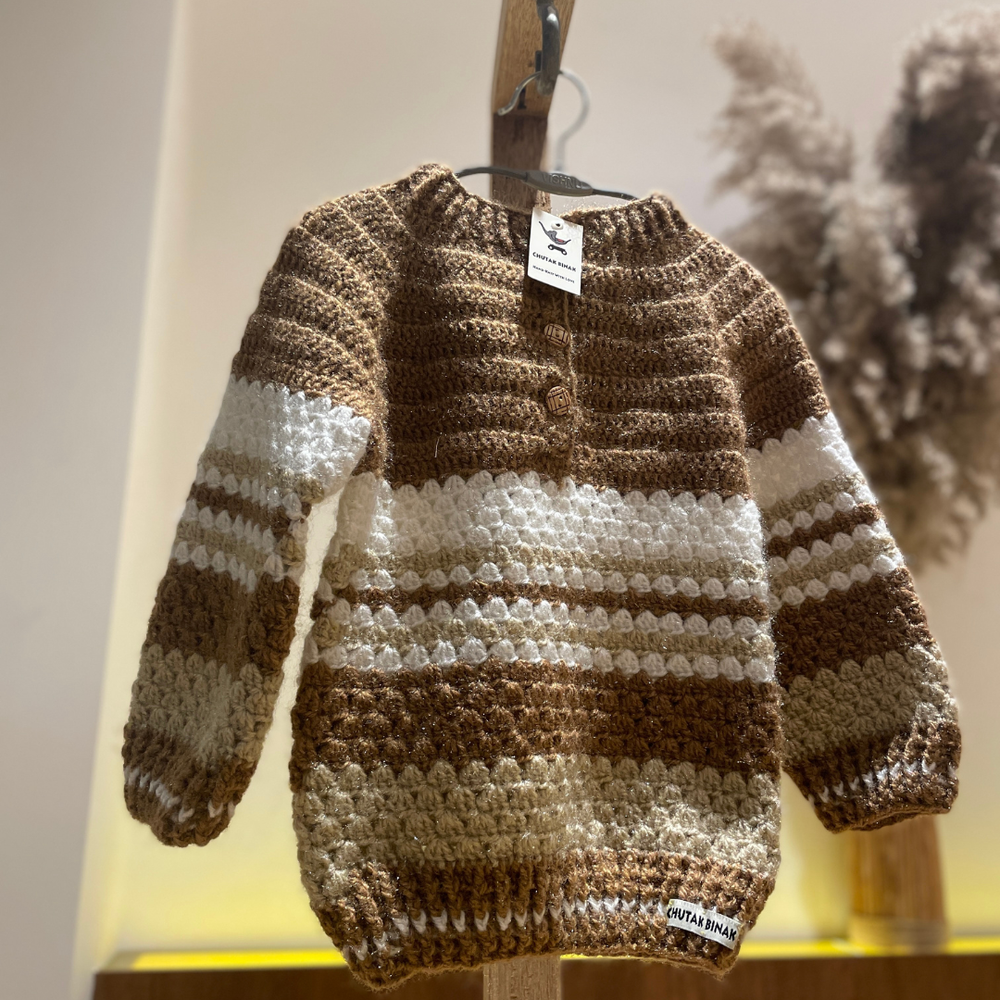 Hand knit stripe sweater for kids back view – Chutak Binak