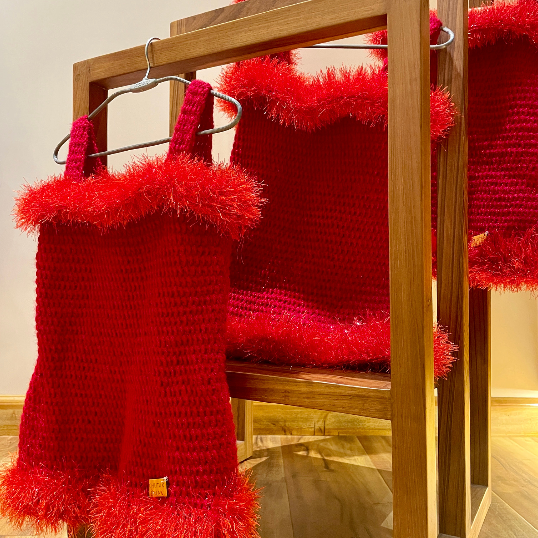 Scarlet Snowflake Dress Set by Chutak Binak | Hand Knit