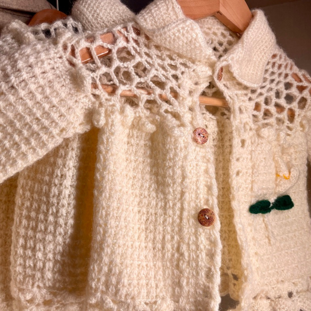 Pearl Blossom Knit Jacket Hand Knit Jacket for Girls by Chutak Binak