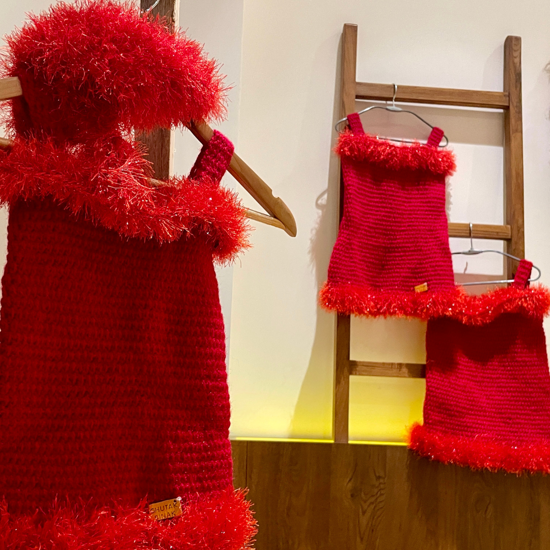 Scarlet Snowflake Dress Set by Chutak Binak | Hand Knit
