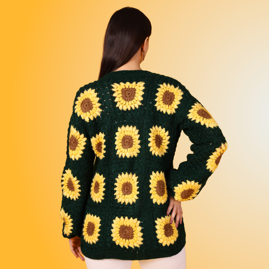 Hand Crochet Sunshine Stitches Woollen Jacket