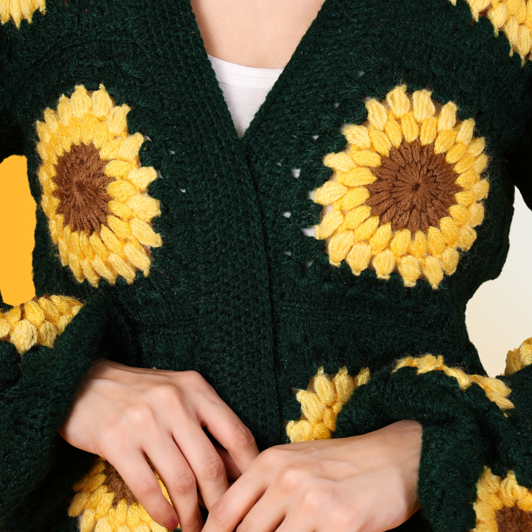 Hand Crochet Sunshine Stitches Woollen Jacket