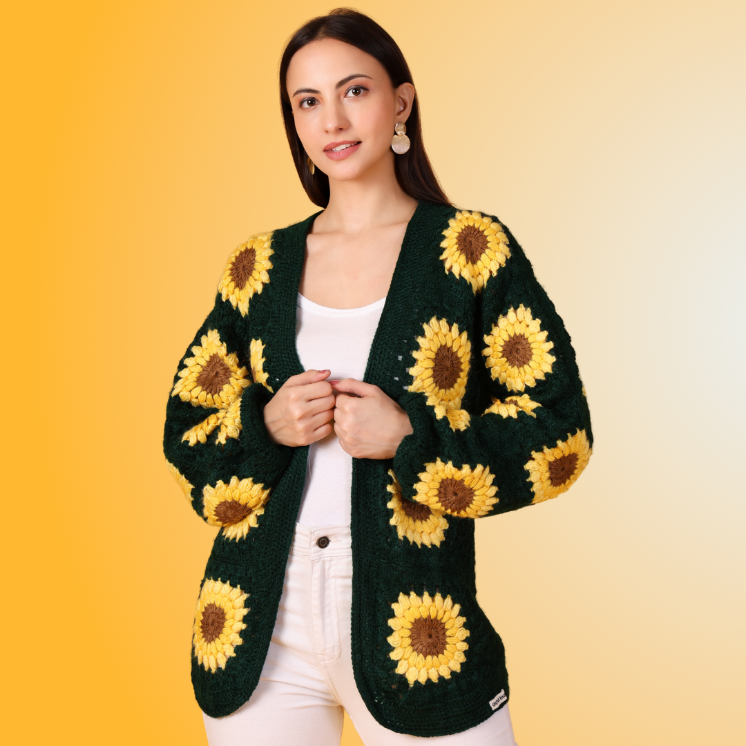 Hand Crochet Sunshine Stitches Woollen Jacket